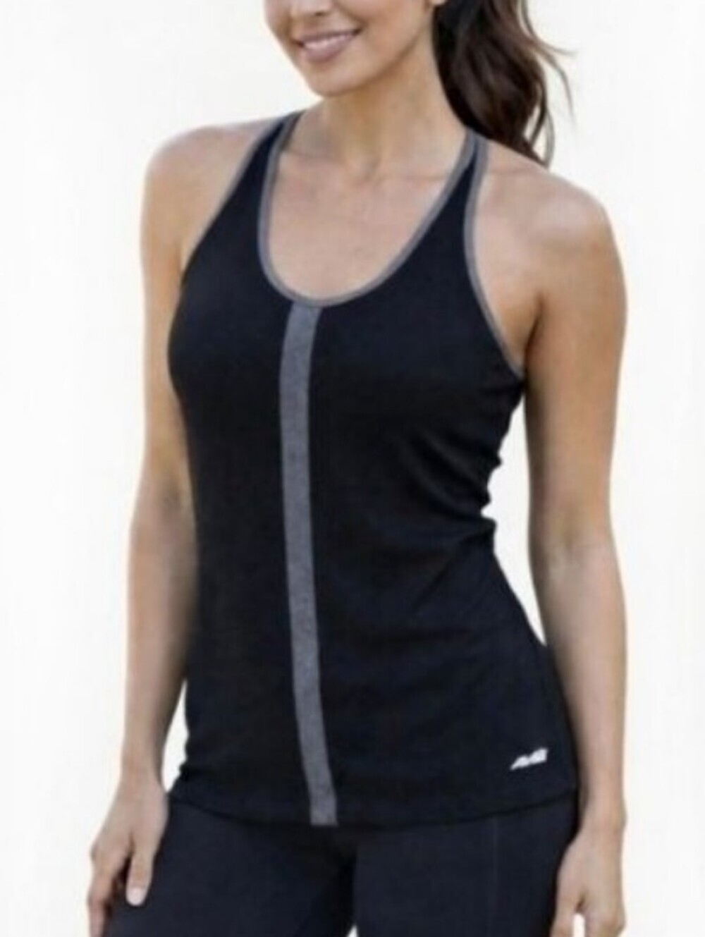 Avia Black and Gray Strappy Racer Back Tank Ribbed Exercise Workout Tank Top